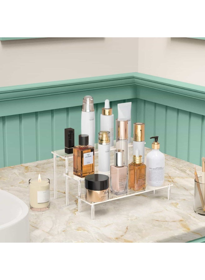 بيتلا ستاند عرض أكريليك شفاف بثلاث طبقات، رف عرض متعدد المستويات للعطور والمكياج والشخصيات، منظم طاولة وأسطح العمل - Image 5